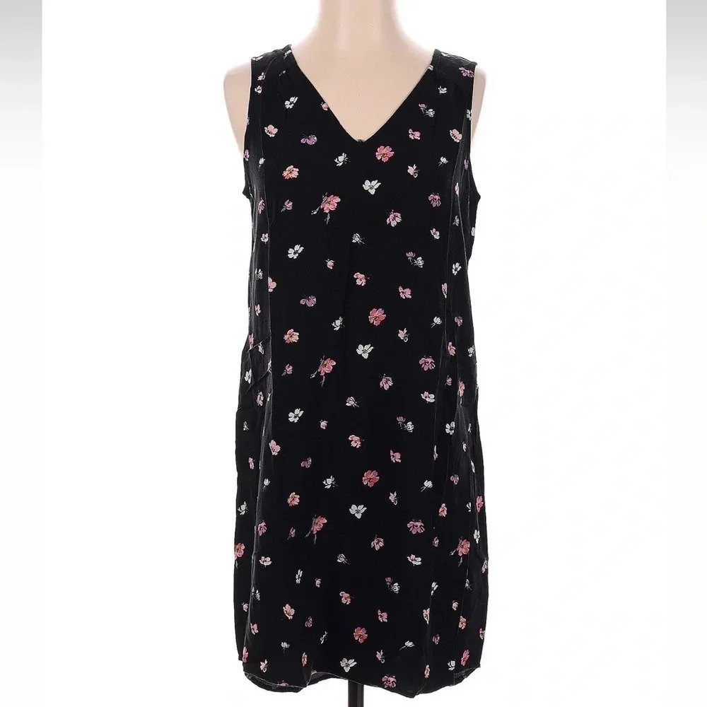 Gap Black Sleeveless Floral Print Y2K Shift Dress Women’s Size Small S
